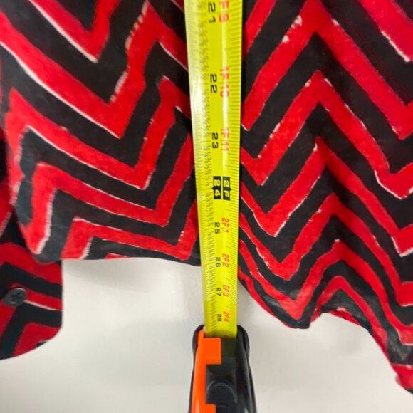 Lauren Ralph Lauren Red Black Chevron Blouse PL Long Sleeves Cotton Blend Office - Picture 9 of 9